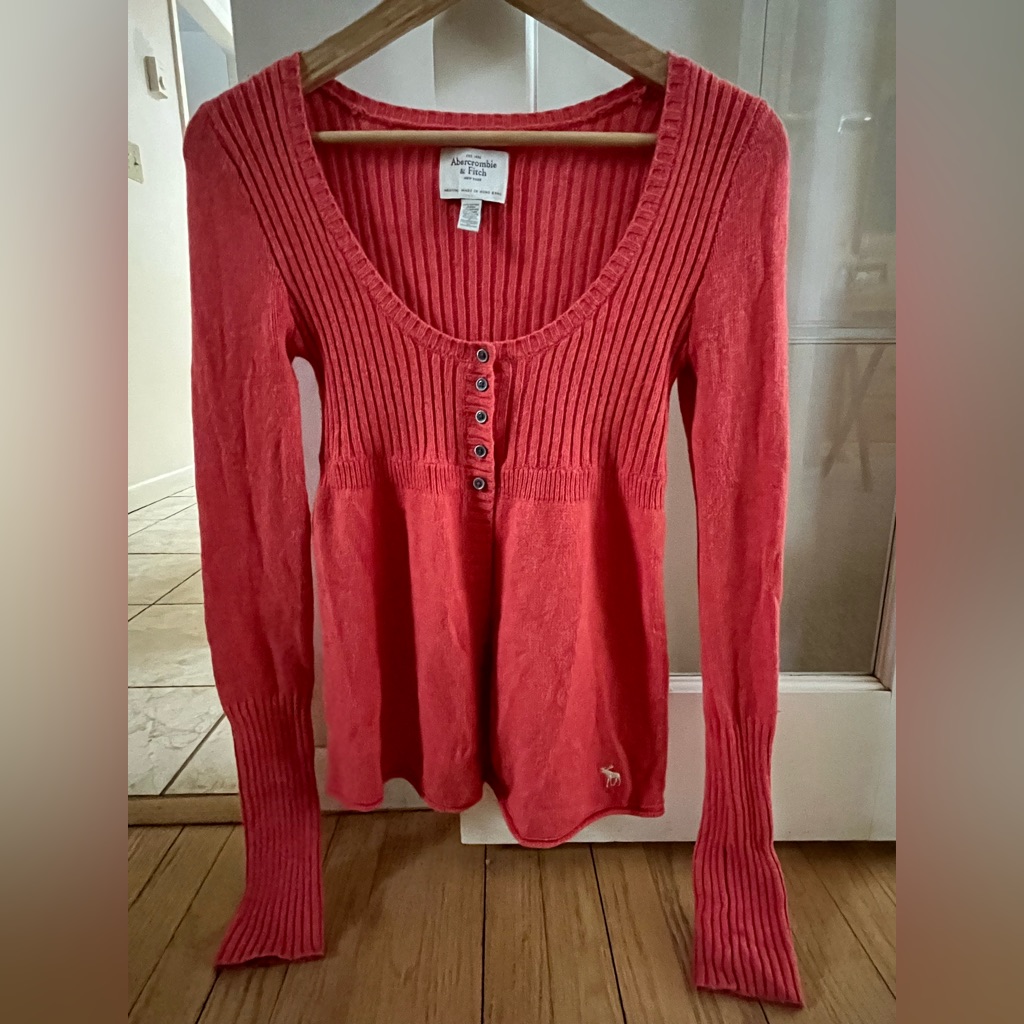 Y2k Abercrombie  Fitch Vibrant Coral BabydollStyle Ribbed Cardigan